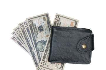 Money in wallet isolated on white background