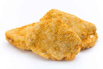Fried chicken nuggets isolated on white.