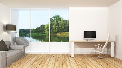 The Interior Relax space point of view lagoon in hotel - 3d rendering