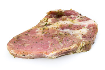 Pork chop, marinated. Isolated on the white background.