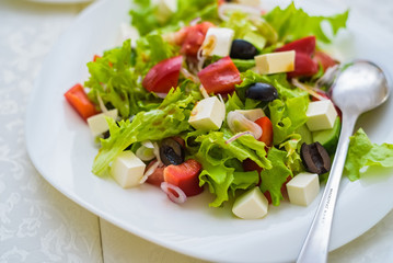Top view of Greek salad