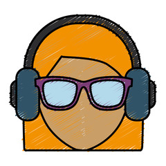 woman with headphones icon over white background. colorful design. vector illustration
