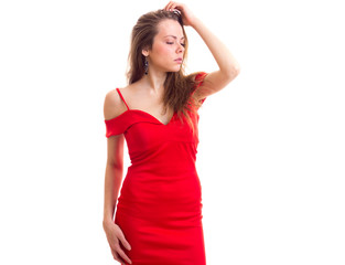 Young woman in red dress