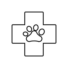 cross with dog paw print icon over white background. vector illustration