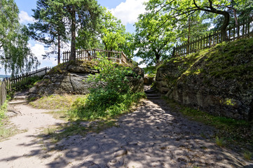 Wooden fencing above the rocks