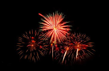 Fireworks Five - Five Fireworks Blast at 4th of July celebration in the United States  - Vibrant color effect