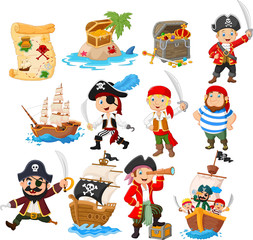 Collection of cartoon pirate - obrazy, fototapety, plakaty