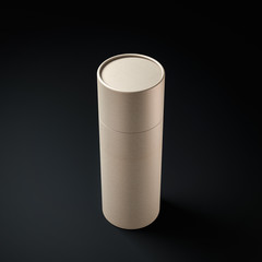 Kraft Brown paper tube tin can Mockup in black studio, 3d rendering