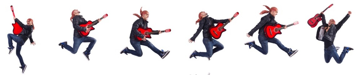 Guitar player isolated on white