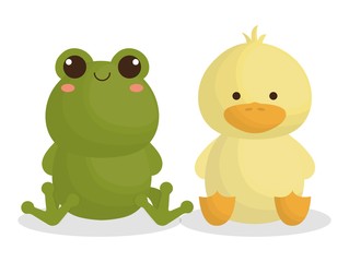 cute frog and duck animals icon over white background. colorful design. vector illustration