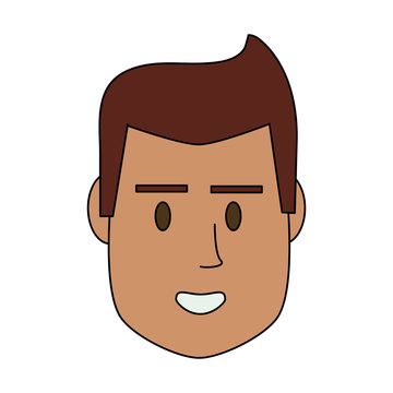 color image cartoon front face man with hairstyle and smiling vector illustration
