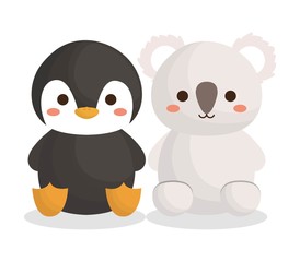 cute penguin and koala animals icon over white background. colorful design. vector illustration