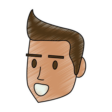 color pencil side view face man with hairstyle and smiling vector illustration
