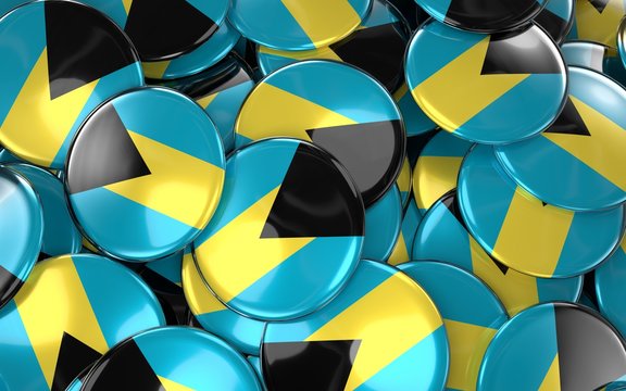 Bahamas Badges Background - Pile of Bahamian Flag Buttons.