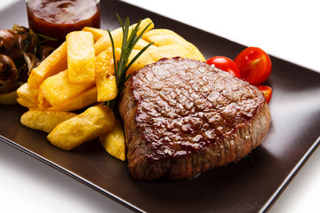 Grilled beefsteak with french fries