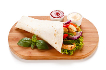 Tortilla wraps with meat and vegetables