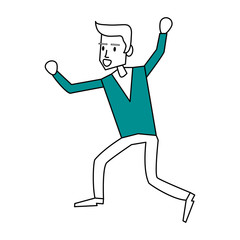 color silhouette image cartoon full body man walking with hands up vector illustration