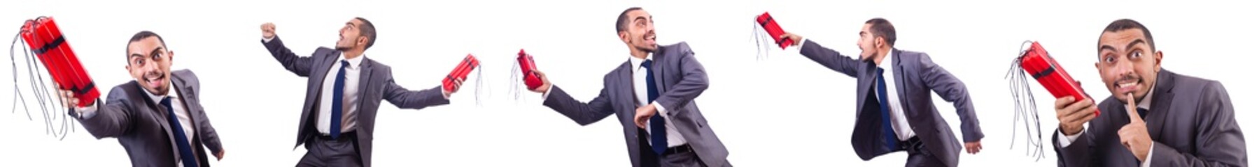 Businessman with dynamite isolated on white