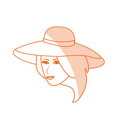 red silhouette shading image cartoon front face woman with beach hat vector illustration