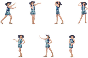 Fototapeta premium Collage of woman with panama hat isolated on white