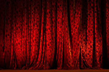 Red Theater Curtain illuminated with spot light