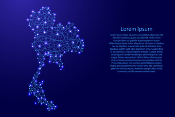 Obraz premium Map of Thailand from polygonal blue lines and glowing stars vector illustration