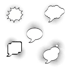 Set of Cartoon,Comic Speech Bubbles, Empty Dialog Clouds with Halftone Dot Background in Pop Art Style. Vector Illustration for Comics Book , Social Media Banners, Promotional Material