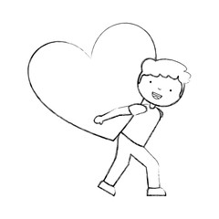 cute little boy character with heart love vector illustration design