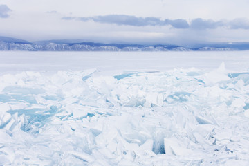 Fototapeta na wymiar Winter landscape. Baikal lake hummock