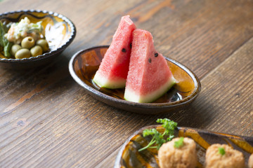 スイカ　おつまみ　夏の食卓