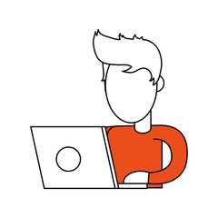 color silhouette image faceless half body man with laptop computer vector illustration