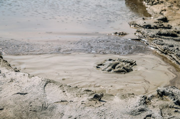 Muddy volcanoes, Buzau county, Romania. Active mud volcanoes landscape in Europe.