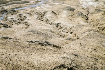 Muddy volcanoes, Buzau county, Romania. Active mud volcanoes landscape in Europe.