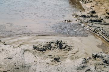 Muddy volcanoes, Buzau county, Romania. Active mud volcanoes landscape in Europe.