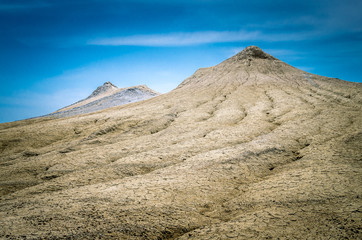Muddy volcanoes, Buzau county, Romania. Active mud volcanoes landscape in Europe.