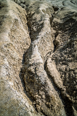 Muddy volcanoes, Buzau county, Romania. Active mud volcanoes landscape in Europe.