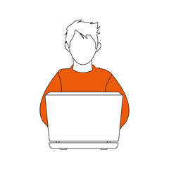 color silhouette image cartoon hacker sitting at the desktop vector illustration