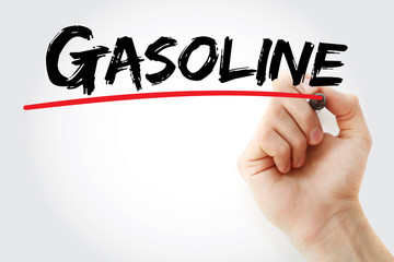 Hand writing Gasoline with marker, concept background