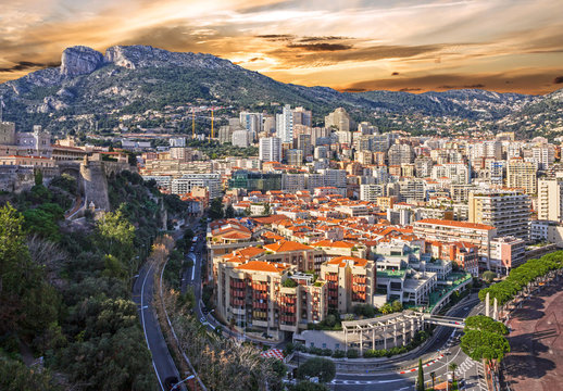 Monaco and Monte Carlo principality sunset view