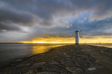 Fototapeta premium Windmill in Swinoujscie on the island of Usedom, the Baltic Sea, Poland