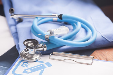 RX prescription form and stethoscope
