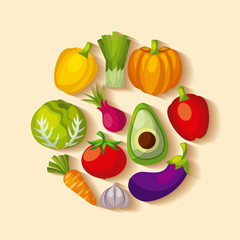 assorted fruits vegetables healthy organic vegetarian foods related icons image vector illustration design 