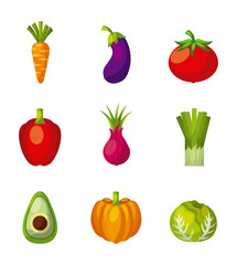 assorted fruits vegetables healthy organic vegetarian foods related icons image vector illustration design 
