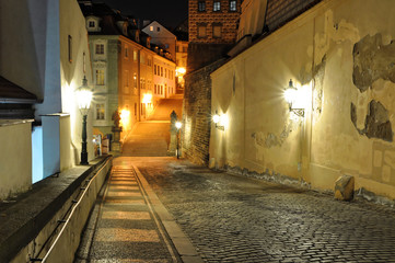 Street and staircase in the night