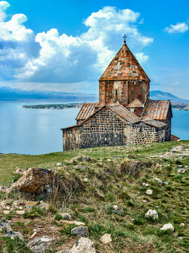 Medieval orthodox monastery and Sevan lake
