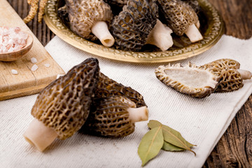 Fresh morchella conica, seasonal mushrooms.
