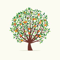 Vector Illustration of an Orange Tree. Flat Design Style. 