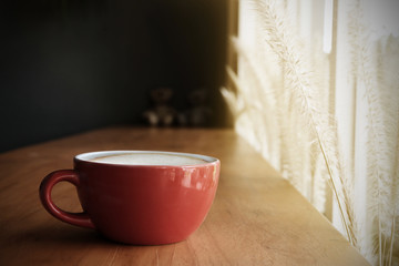 Coffee in red cup morning Vintage tone
