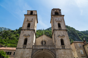 Fototapeta na wymiar The lopsided Kotor Cathedral