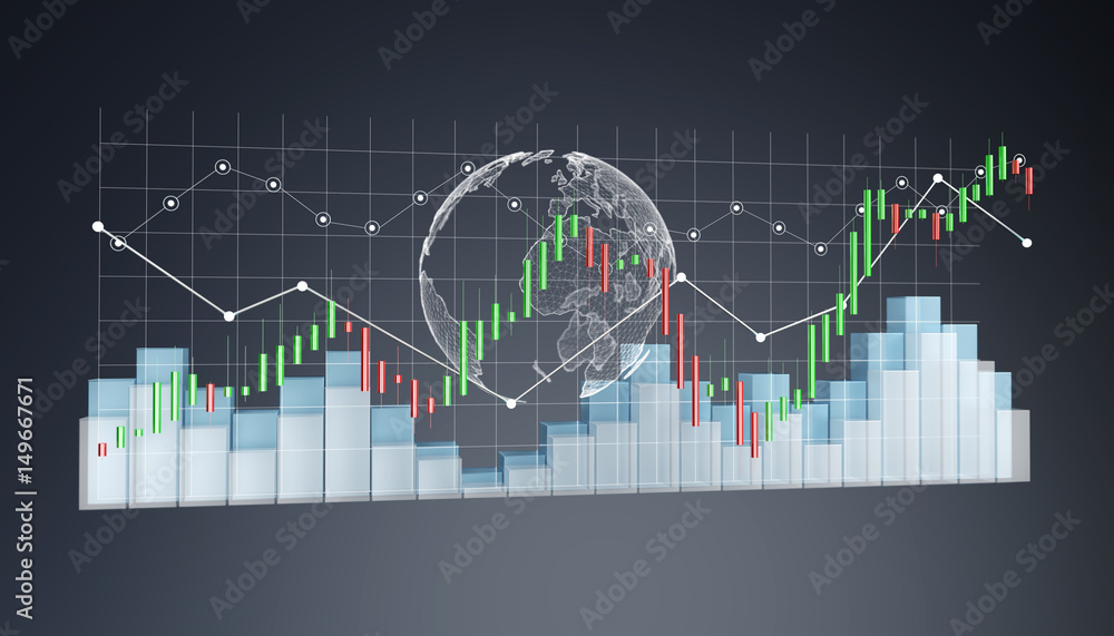 Poster Digital 3D rendered stock exchange stats and charts